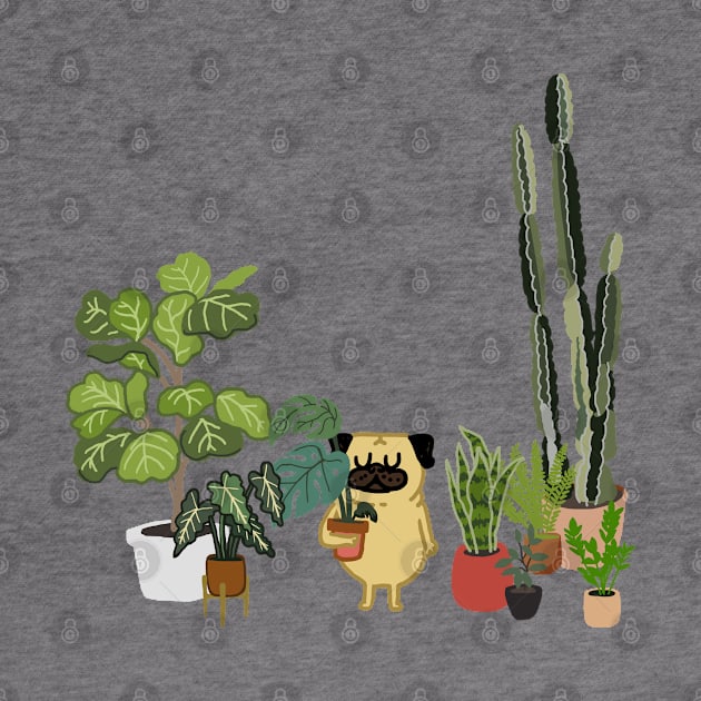 Pug and Plants by huebucket